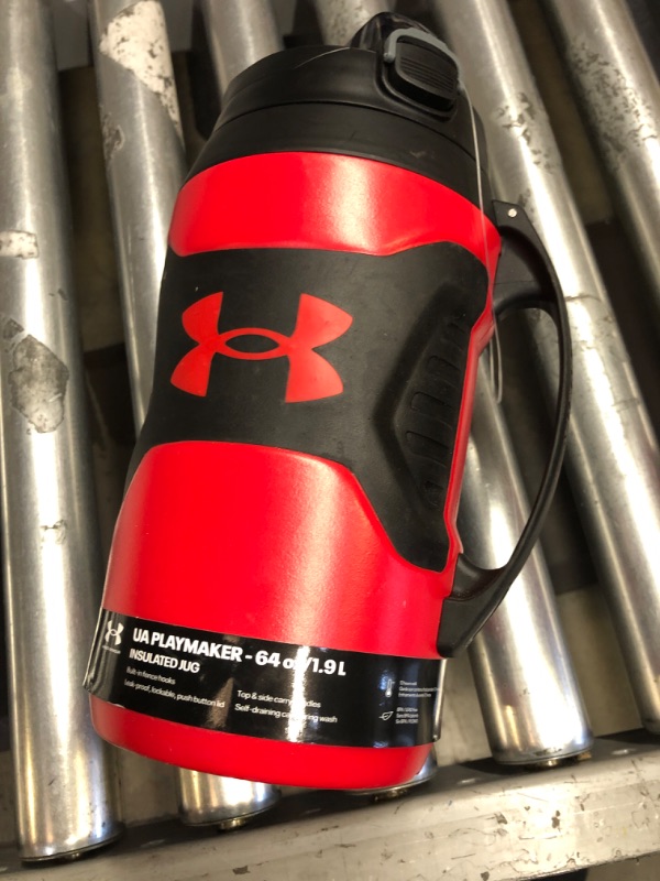 Photo 3 of UNDER ARMOUR Playmaker Sport Jug, Water Bottle with Handle, Foam Insulated & Leak Resistant, 64oz Red/Black