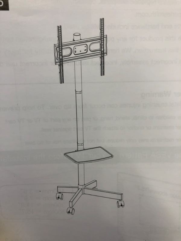 Photo 2 of PERLESMITH Mobile TV Stand for 23-60 Inch LCD LED Flat/Curved Panel Screen TVs, Tilt TV Cart Max VESA 400x400 Portable TV Stand with Laptop Shelf Rolling Floor TV Stand Holds up to 88Lbs (PSTVMC06)