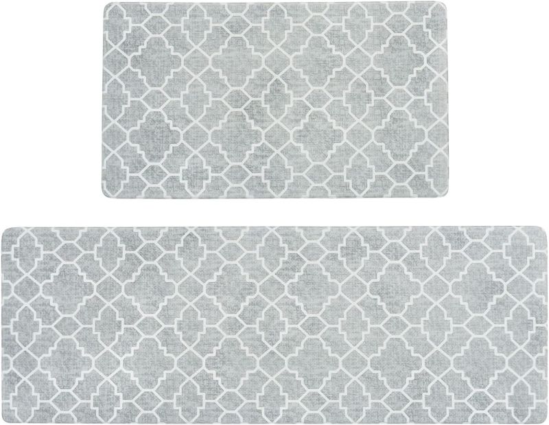 Photo 1 of FRESHMINT Kitchen Mat Set of 2, Anti-Fatigue Cushioned Kitchen Mats for Floor, Waterproof Non Slip Comfort Standing Mat, Boho Kitchen Rug for Kitchen Decor, Sink, Office, 17"x30"+17"x47", Stone Gray
