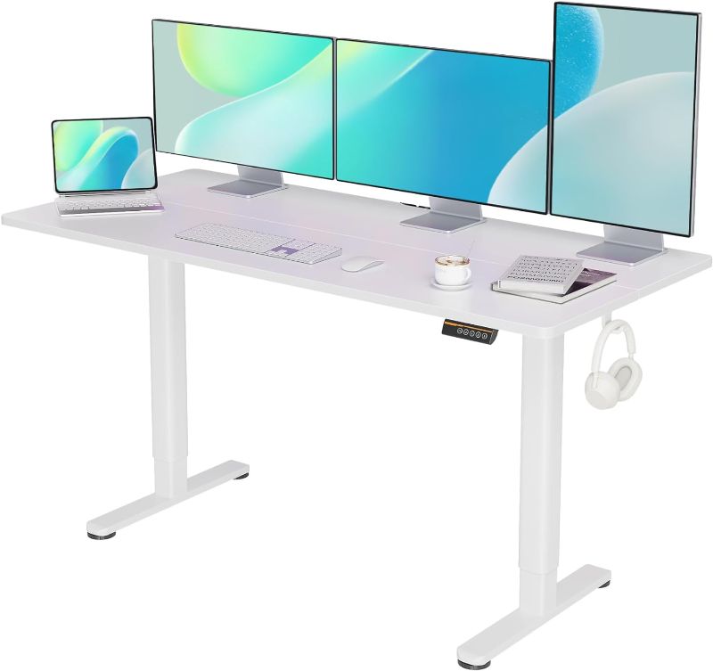 Photo 1 of YDN Electric Standing Desk, Adjustable Height Stand up Desk, 63x24 Inches Sit Stand Home Office Desk with Splice Board,White Top
