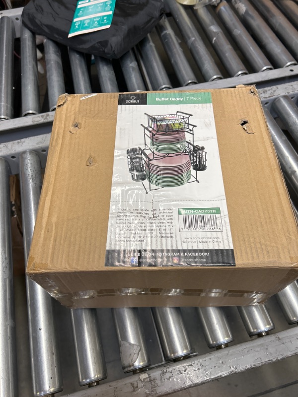 Photo 1 of Sorbus® Buffet Caddy — 7-Piece Stackable Set Includes Plate, Napkin, and Silverware Holder, 3-Tier Detachable Tabletop Organizer — Ideal for Kitchen, Dining, Entertaining, Parties,Thanksgiving (Black)