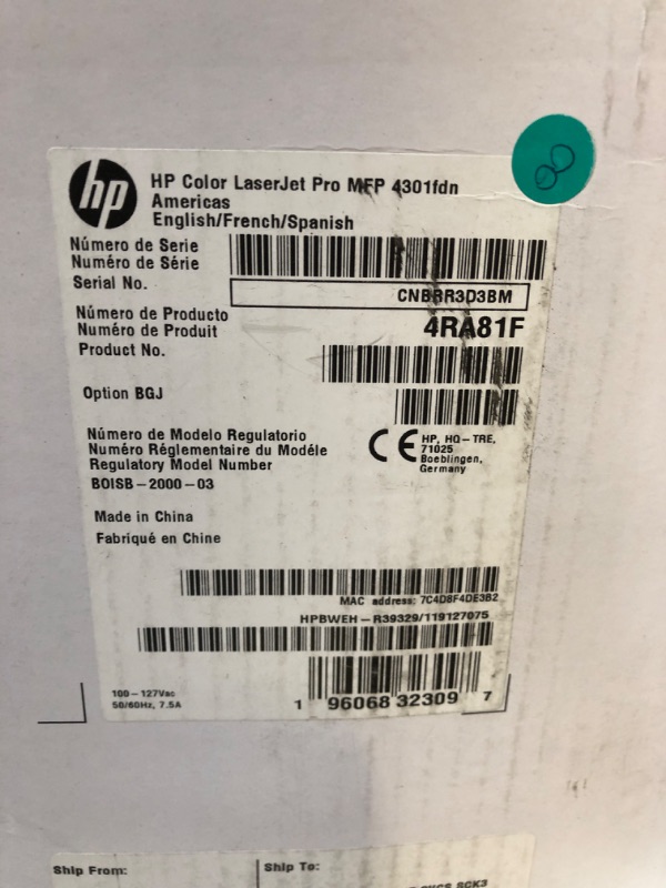 Photo 4 of HP Color LaserJet Pro MFP 4301fdn Printer, Print, scan, copy, fax, Fast speeds, Easy setup, Mobile printing, Advanced security, Best-for-small teams, 16.6 x 17.1 x 15.1 in,white New version