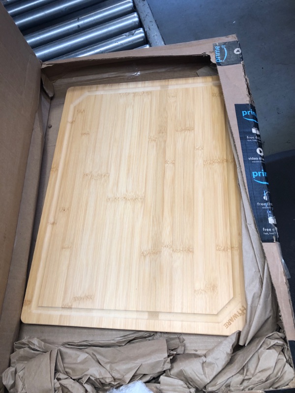 Photo 2 of 24 x 18 Extra Large Bamboo Serving Boards for Kitchen, Heavy Duty Wood Butcher Block Chopping Board with Handle and Juice Groove for Meat, Large Charcuterie Board, Over the Sink Cutting Board 24" X 18"