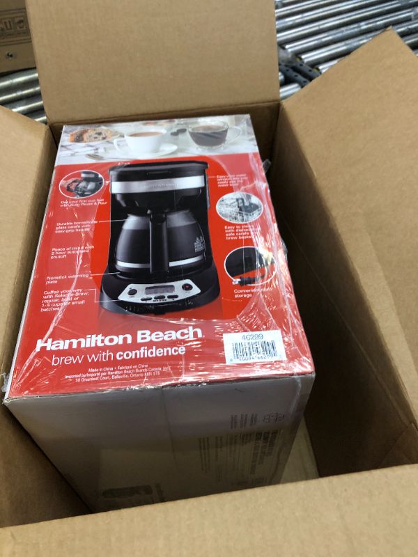 Photo 1 of Hamilton Beach 12 Cup Programmable Coffee Maker, Brew Options, Glass Carafe (46299), Black with Stainless Accents Stainless Accents 12 Cup Coffee Maker