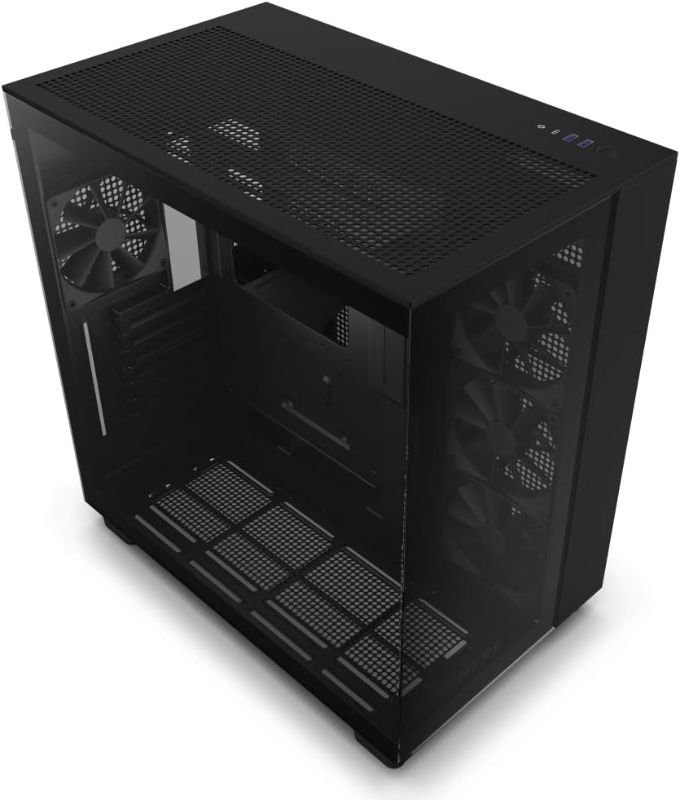 Photo 1 of NZXT H9 Flow Dual-Chamber ATX Mid-Tower PC Gaming Case – High-Airflow Perforated Top Panel – Tempered Glass Front & Side Panels – 360mm Radiator Support – Cable Management – Black
