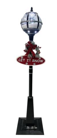 Photo 1 of Fraser Hill Farm Let It Snow Series 69-In. Musical Snow Globe Lamp Post with Tree Scene, 2 Signs, Cascading Snow, and Christmas Carols, Black
