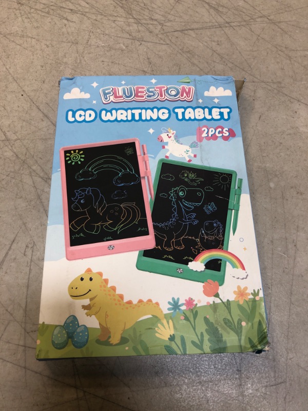 Photo 2 of FLUESTON LCD Writing Tablets Kids Toys, 8.5 Inch 2-Pack Drawing Pad Erasable Reusable Doodle Board Gifts for Toddler, Girl Boy Toy Unicorn & Dinosaur Stickers Gift for 3 4 5 6 7 8 Years Old Boys Girls PinkBlue 8.5 Inch