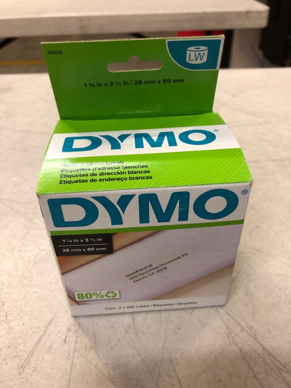 Photo 2 of DYMO 30252 LW Mailing Address Labels for LabelWriter Label Printers, White, 1-1/8'' x 3-1/2'', 2 Rolls of 350 2 Rolls Address Labels