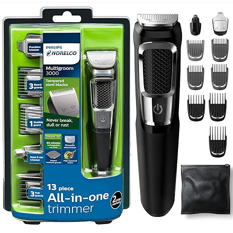 Photo 1 of Philips Norelco Multigroomer All-in-One Trimmer Series 3000, 13 Piece Mens Grooming Kit, for Beard, Face, Nose, and Ear Hair Trimmer and Hair Clipper, NO Blade Oil Needed, MG3750/60
