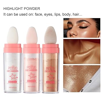 Photo 1 of 3 Colors Polvo De Hadas Highlighter Makeup, Highlight Patting Powder, Natural Three-dimensional Face Highlighter Powder Kit, Shimmer Glitter Fairy Highlighter for Brighten Face Body Lips
