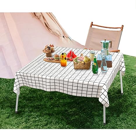 Photo 1 of 12pcs Small Black White Grid Disposable Camping Tablecloth for Rectangle Table 31.5 * 31.5inch, Plastic Table Cloths for Parties Table Cover
