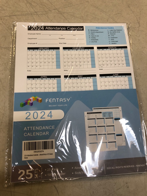 Photo 2 of 2024 Attendance Calendar Work Tracker Attendance Calendar Cards - 8.5 X 11 Cardstock/Pack of 25 Sheets