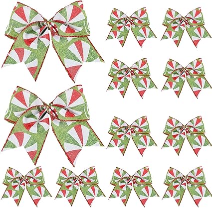 Photo 2 of 30 Pcs Christmas Bows Decor 6 x 6 Inch Candy Bows Decorations Glitter Ribbon Bowknot Christmas Tree Wreaths Bows Ornaments for Garland DIY Crafts Wedding Home Indoor Outdoor Party Decor (Cute)
