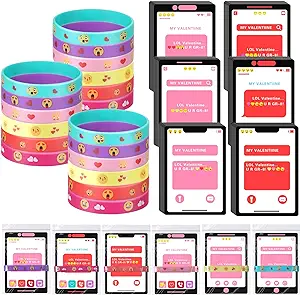 Photo 1 of 48 Sets Valentine's Day Cards with Silicone Bracelets for Kids Valentine Rubber Wristbands with Cards Valentine Exchange Gifts for Lovers Kids Girls Boys Valentine's Day Party Favor Supply
