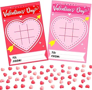 Photo 1 of 100 Set Valentine Games for Kids Tic Tac Toe Game Valentine's Day Cards with 1000 Pcs Hearts Tic Tac Toe Party Favors Classroom Exchange Prizes Valentine's Day Gift for Boys and Girls
