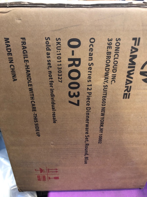 Photo 1 of Famiware Dinnerware Sets for 4, Ocean Round 12-Piece Kitchen Plates and Bowls Sets, Reactive Glaze, Microwave and Dishwasher Safe, Scratch Resistant, Blue Reactive Blue-r Round-12pcs for 4