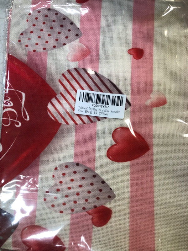 Photo 2 of Akeydeco Valentine's Day Flag,12x18 Inch Valentine's Heart Garden Flag Double Sided Printing 2 Layer Burlap Valentine Flags for Your Valentine's Day Decoration