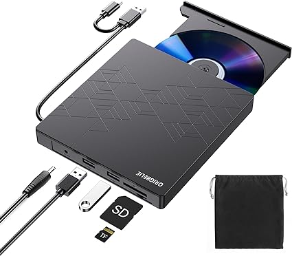 Photo 1 of External DVD Drive, CD Drive USB 3.0 Typle C CD/DVD ROM +/-RW Adapter with USB Port DVD Burner for Laptop PC Desktop Computer, Optical Disk Drive CD Player Compatible with Mac Windows Linux
