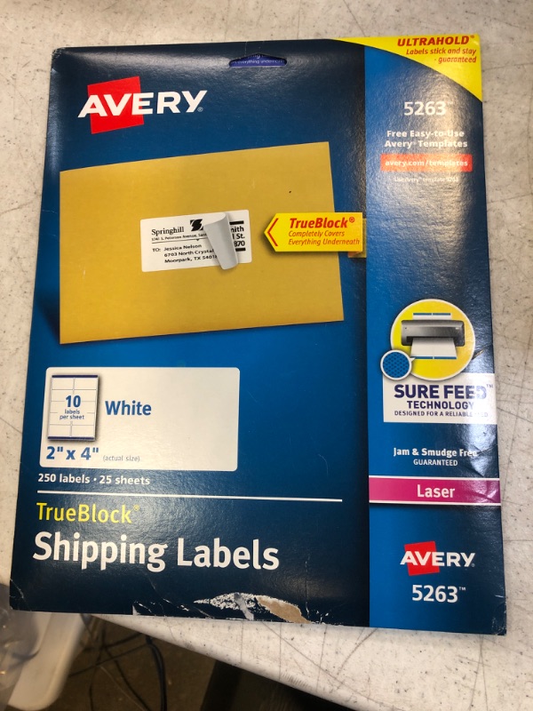 Photo 2 of Avery TrueBlock Shipping Labels, Sure Feed Technology, Permanent Adhesive, 2" x 4", 250 Labels