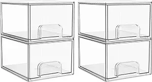 Photo 1 of Vtopmart 4 Pack Clear Stackable Storage Drawers, 4.4'' Tall Acrylic Bathroom Makeup Organizer,Plastic Storage Bins For Vanity, Undersink, Kitchen Cabinets, Pantry, Home Organization and Storage

