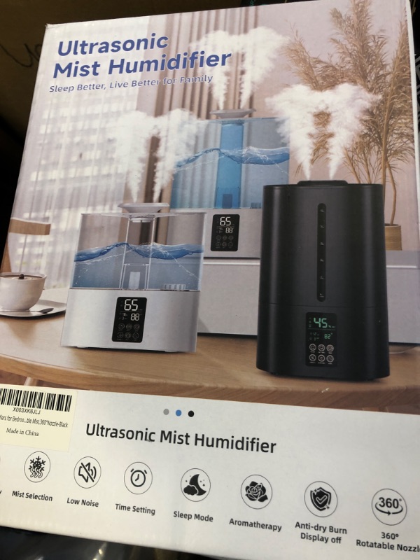 Photo 2 of 5.2L Humidifiers for Bedroom and Plants, Ultrasonic Cool Mist Humidifiers for Baby home Mist Top Fill Desk Humidifiers Essential Oil Diffuser, Quiet Humidifiers with Adjustable Mist,360°Nozzle-Black Black 5.2L