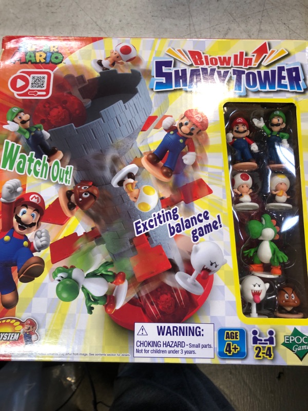 Photo 2 of Epoch Games Super Mario Blow Up! Shaky Tower Balancing Game, Tabletop Skill and Action Game with Collectible Action Figures