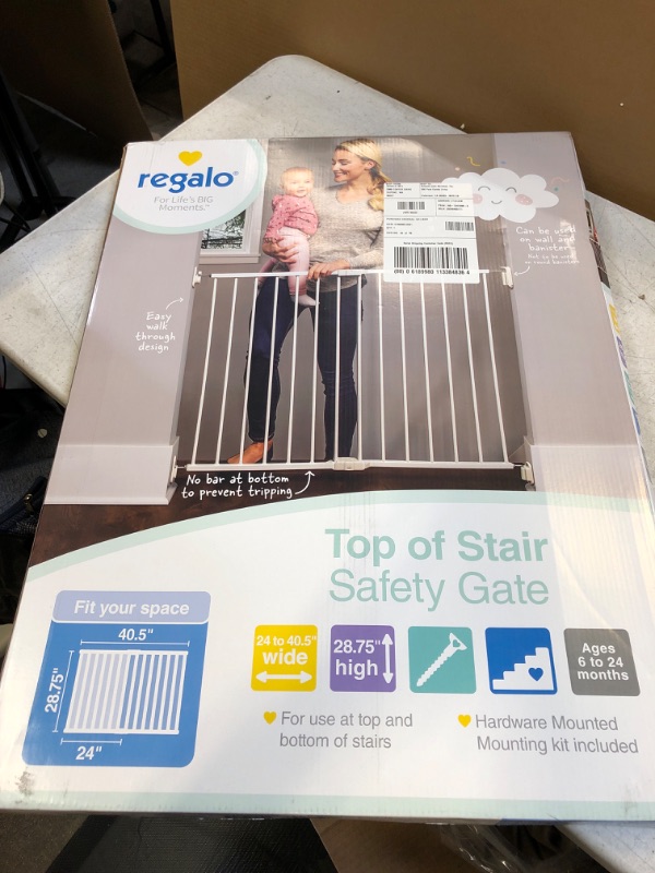 Photo 2 of Regalo 2-in-1 Extra Wide Stairway and Hallway Walk ThroughBaby Safety Gate, Hardware Mounting, White 24"x40.5"x28.5"(Pack of 1) 24"x40.5"x28.5"(Pack of 1) Metal