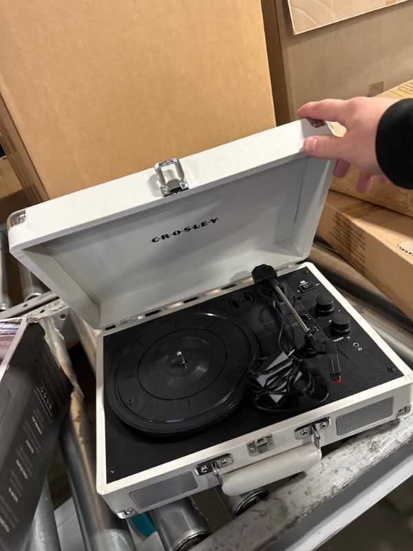 Photo 2 of Crosley CR8005F-WS Cruiser Plus Vintage 3-Speed Bluetooth in/Out Suitcase Vinyl Record Player Turntable, White Sand Bluetooth In/Out White Sand