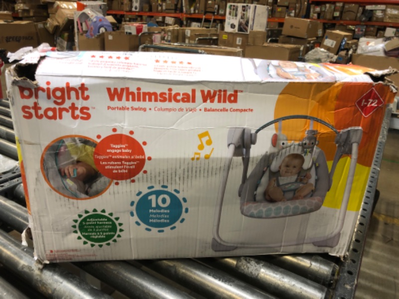 Photo 3 of Bright Starts Whimsical Wild Portable Compact Automatic Deluxe Baby Swing with Music and Taggies, Newborn and up