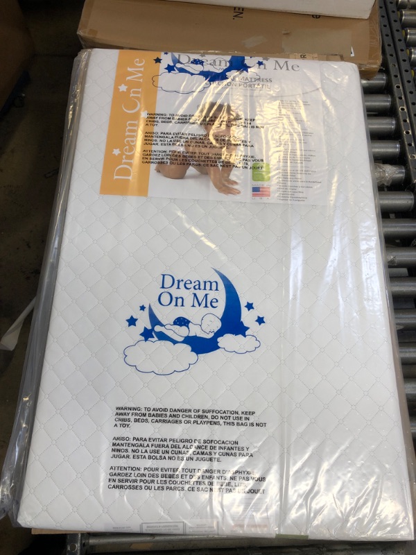 Photo 2 of Dream On Me Holly 3” Fiber Portable, Greenguard Gold Certified, Waterproof Vinyl Cover, Lightweight Mini Crib Mattress, White