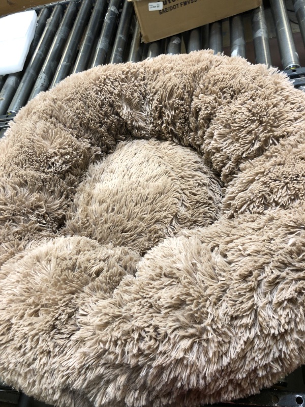 Photo 2 of Bedsure Calming Dog Bed for Small Dogs - Donut Washable Small Pet Bed, 23 inches Anti-Slip Round Fluffy Plush Faux Fur Large Cat Bed, Fits up to 25 lbs Pets, Camel
