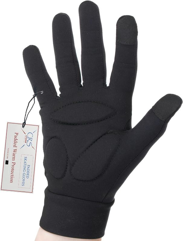 Photo 1 of CRS Cross Padded Skating Gloves - Warm Padded Protection for Ice Skating Practice, Figure Skating Testing, Dance Competition, Roller Skating and Cheer.
UNKNOWN SIZE 
SIZE appears to be small/medium 
