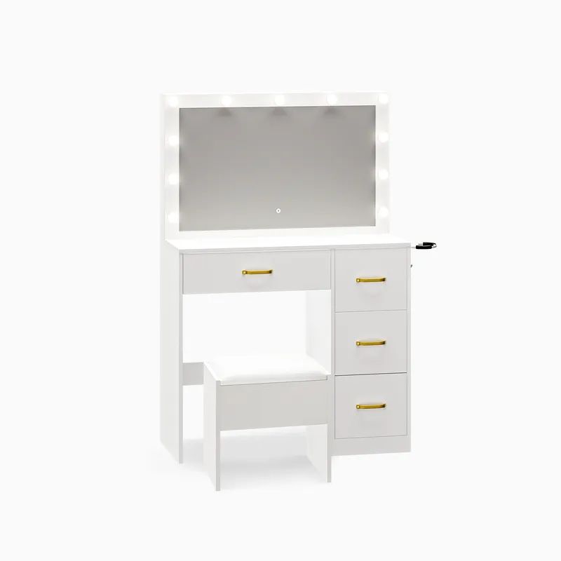 Photo 1 of *BOX 1 OF 2* Odette 36" Modern Mirror Makeup Vanity with 4 Drawers Charging Station and Lights, White FTBFVT-0009
