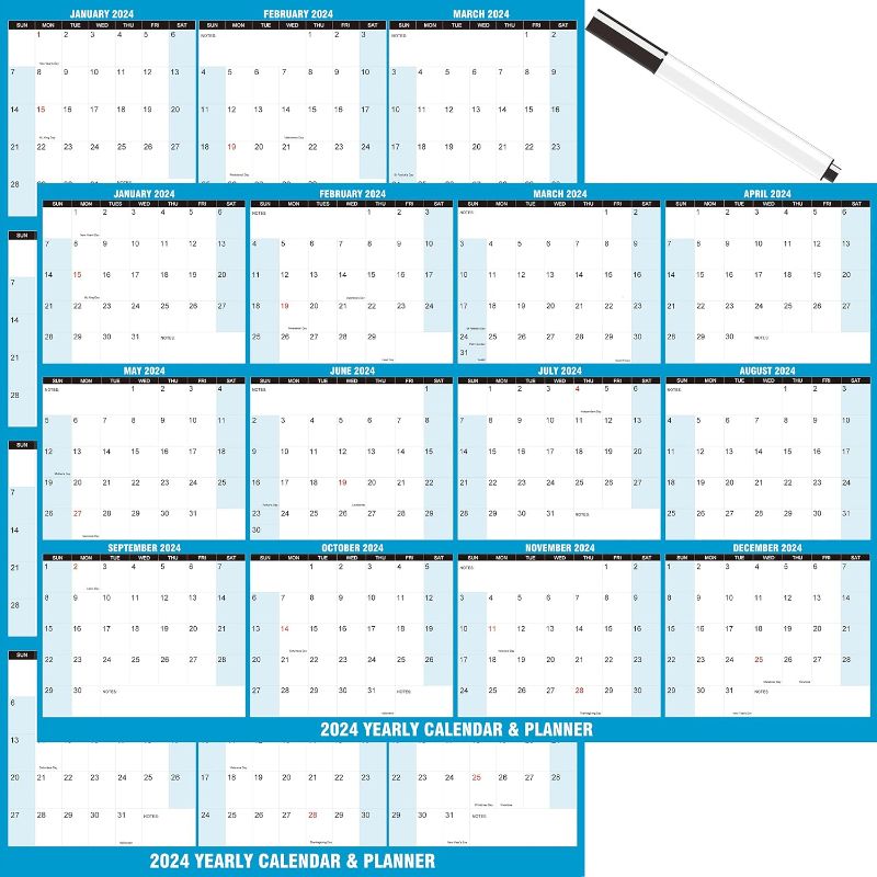 Photo 1 of 4PC; Aiotvei 24" x 36" 2024 Wall Calendar Erasable
`