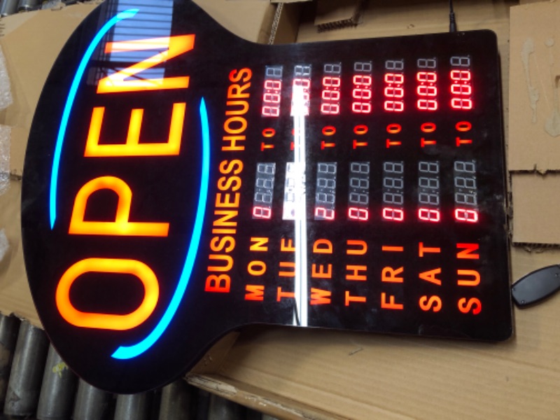 Photo 2 of Kanayu LED Business Open Sign Large Electronic Programmable Store Hours Sign with Instructions, 23.6 x 16.7 x 0.8 inches, Red and Black