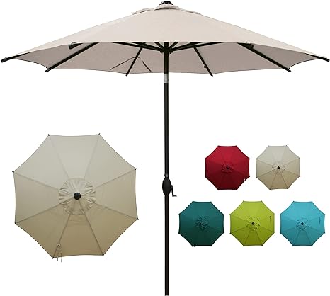 Photo 1 of Abba Patio 9ft Patio Umbrella Outdoor Market Table Umbrella with Push Button Tilt and Crank for Garden, Lawn, Deck, Backyard & Pool, 8 Sturdy Ribs