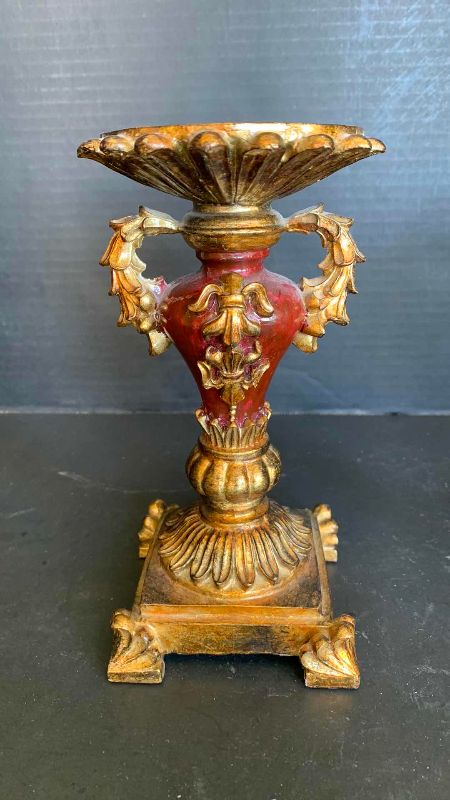 Photo 3 of 2 - RED AND GOLD CANDELABRAS 8"