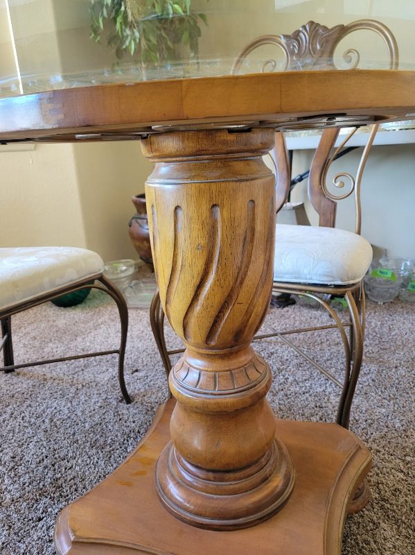 Photo 3 of 48" MAHOGANY BASE W GLASS TOP TABLE (CHAIRS SOLD SEPARATELY) 