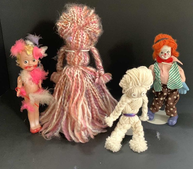 Photo 1 of 2 YARN DOLLS, CLOWN AND PLASTIC KEWPIE DOLL