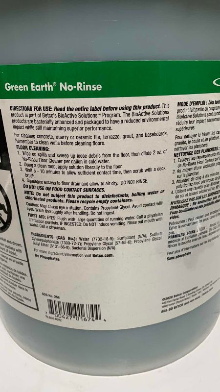 Photo 3 of 1-BETCO GREEN EARTH NO-RINSE FLOOR CLEANER 5 GALLONS