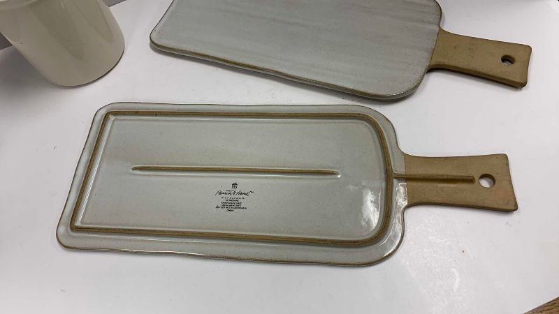 Photo 1 of 2-HEARTH & HAND STONEWARE CUTTING BOARDS 7” X 17” AND A PORCELAIN UTENSIL CROCK