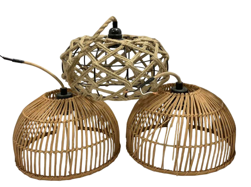 Photo 1 of 3-WOVEN HANGING LAMPS 11” DIAMETER