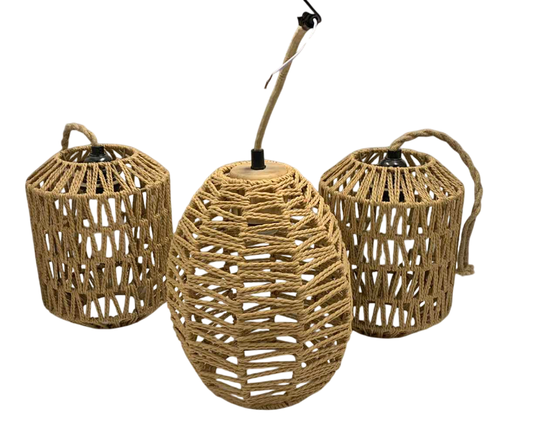 Photo 1 of 3-WOVEN HANGING LAMPS 7” DIAMETER