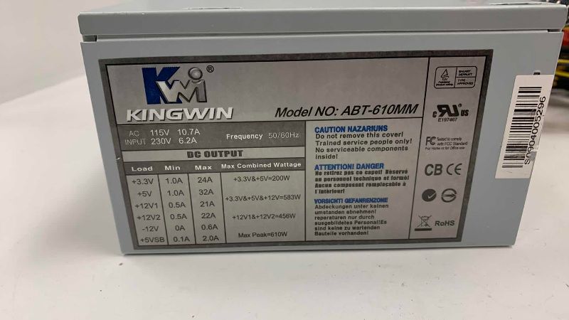 Photo 1 of KINGWIN 610 WATT COMPUTER POWER SUPPLY MODEL ABT-610MM