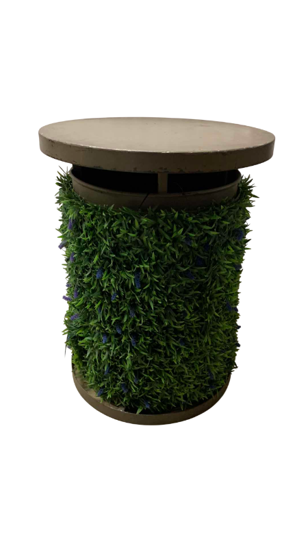 Photo 1 of METAL DRUM TABLE WITH FAUX LAVENDER FLOWERS AND GRASS WRAP 30” X 39”