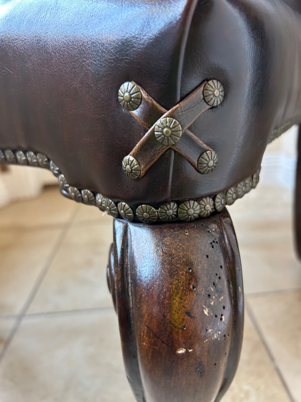 Photo 4 of LEATHER DINING SIDE CHAIR WITH CROSS DETAIL AND STUDS EMBELISHMENT 23” x 24” x 45