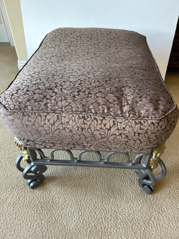 Photo 4 of VERY HEAVY METAL, SILVER AND GOLD OTTOMAN WITH DEEP RICH BLUE AND BEIGE FABRIC BY PULASKI FURNITURE COMPANY
(CHAIR SOLD SEPARATELY)