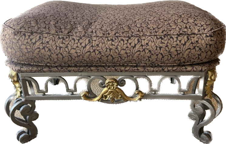 Photo 1 of VERY HEAVY METAL, SILVER AND GOLD OTTOMAN WITH DEEP RICH BLUE AND BEIGE FABRIC BY PULASKI FURNITURE COMPANY
(CHAIR SOLD SEPARATELY)