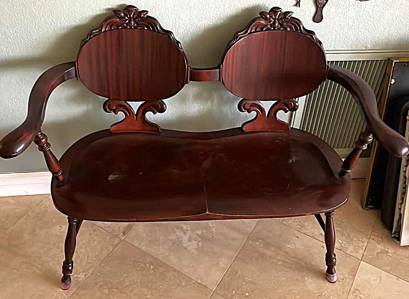 Photo 1 of ANTIQUE VICTORIAN MAHOGANY PARLOUR BENCH  37x47x22