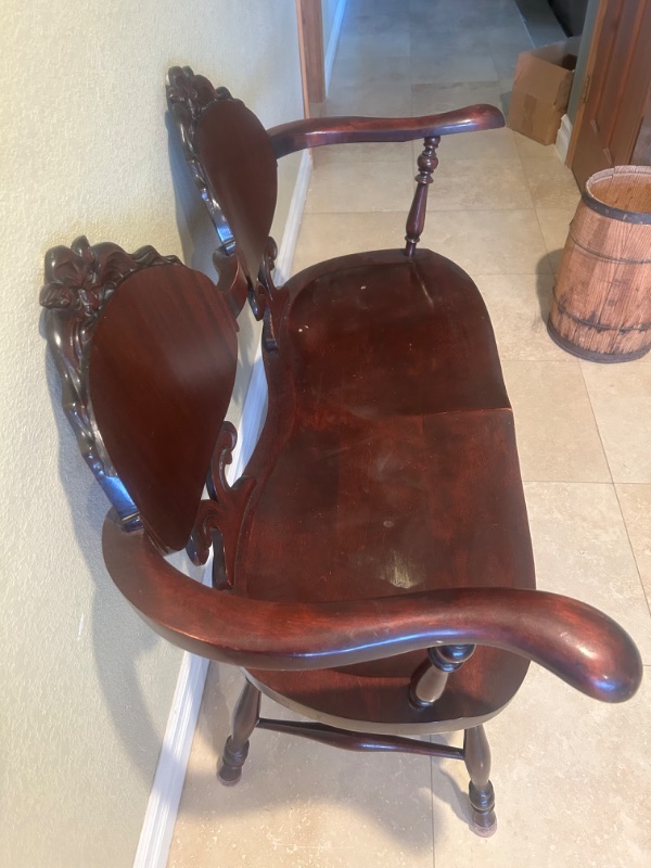 Photo 9 of ANTIQUE VICTORIAN MAHOGANY PARLOUR BENCH  37x47x22